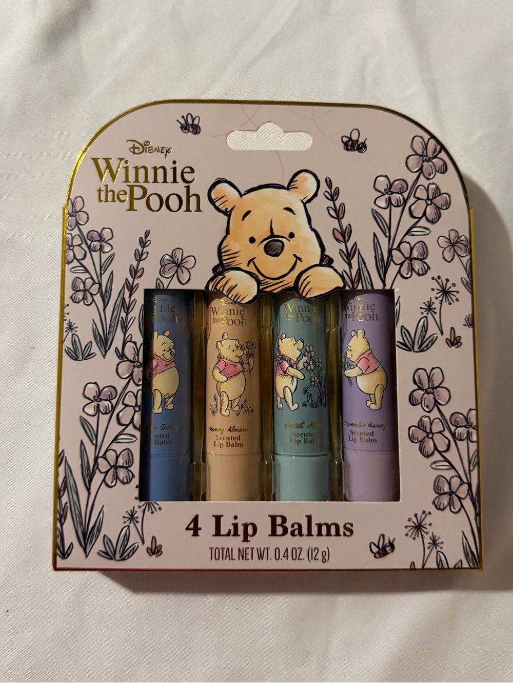 Disney Winnie the Pooh Pastel Lip Balm Set - Blue, Yellow, Green, Purple